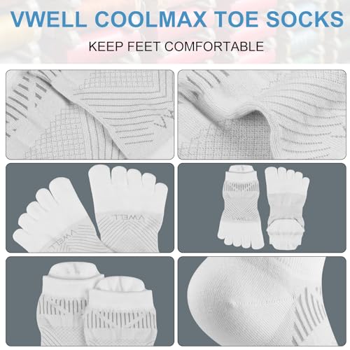 VWELL Toe Socks for Men Women COOLMAX Athletic Running Ankle Socks (3Pairs) - color: White, size: Medium