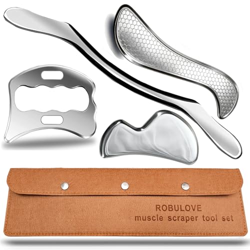 Professional Stainless Steel Muscle Scraper Tool Set,4-Piece Kit with Carrying Case, Manual Physical Therapy Tools for Myofascial Release - style: Robulove-D8