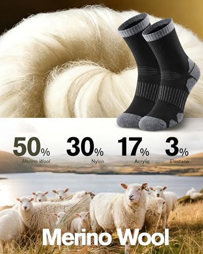 TANSTC Merino Wool Hiking Socks, Moisture Wicking Socks for Men & Women - color: Medium-black (3 Pairs), size: 4-6