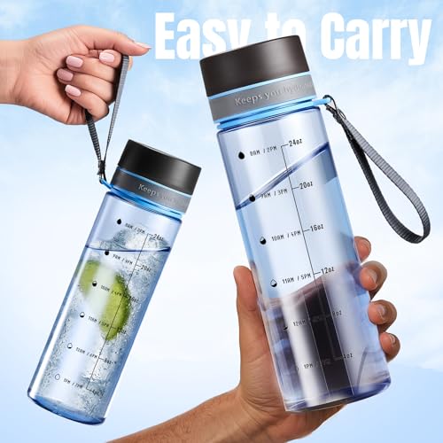 Clear Water Bottle with Measurements, 28 oz Wide-Mouth Plastic