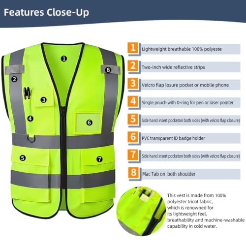 Safety Vest High Visibility Reflective Construction Vest - color: Green, size: Medium