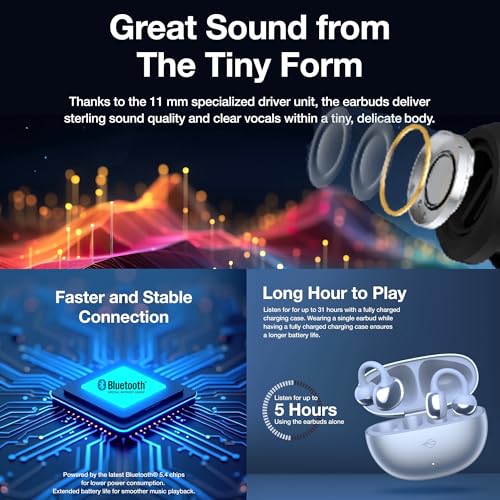 SORA Open Ear Clip Earbuds 4.6g ENC Bluetooth 5.4 Work & Sports - color: Black