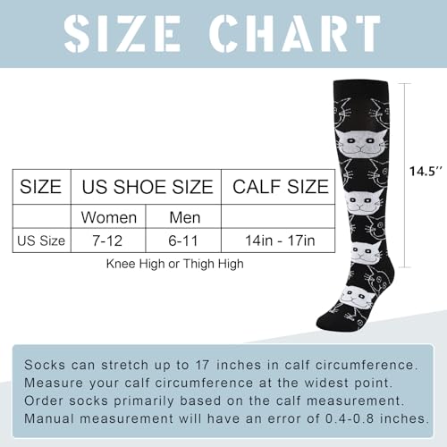 Junely Compression Socks for Women Knee High Stockings Funny Cute - color: A06black Cat