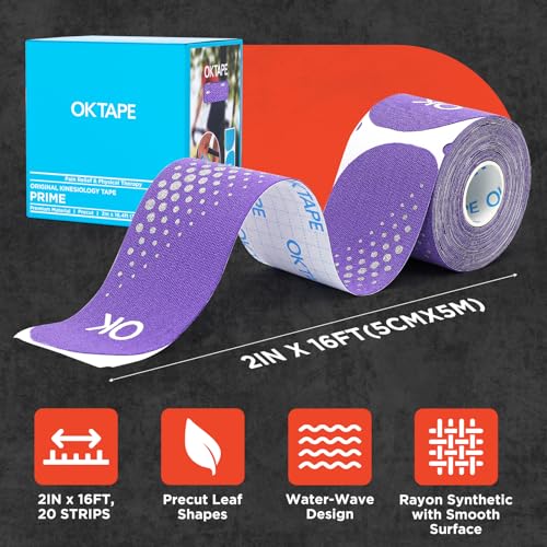 OK TAPE Synthetic Precut Kinesiology Tape for Protection, 2inx16.4ft 20PCS - color: Purple, size: 1 Rolls