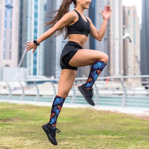 Witchy Moth Compression Socks For Women Men - color: Moth Neon Mushrooms