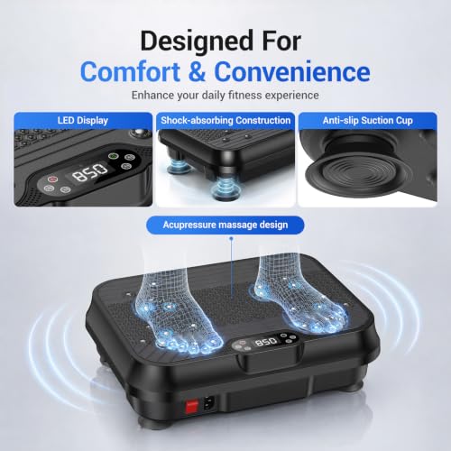 Vibration Plate Exercise Machine 350lbs Capacity Full Body Shaker - color: Deep Black