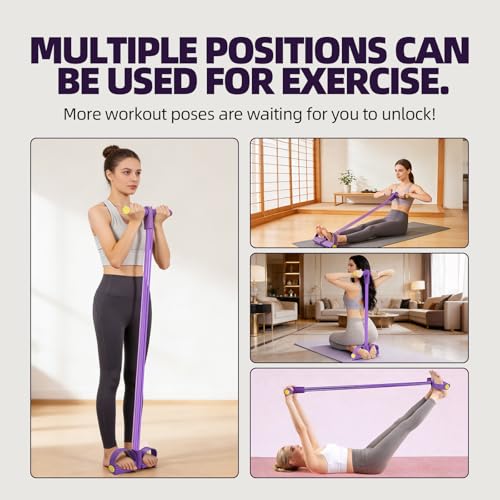 Resistance Band with Foot Pedal, Elastic Pull Rope for Sitting Row, Yoga, Stretching, Waist Training - color: Purple