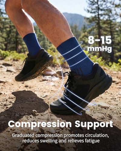 3 Pairs Running Compression Socks for Men & Women Crew Socks with Cushion - color: Navy (3 Pairs), size: Large