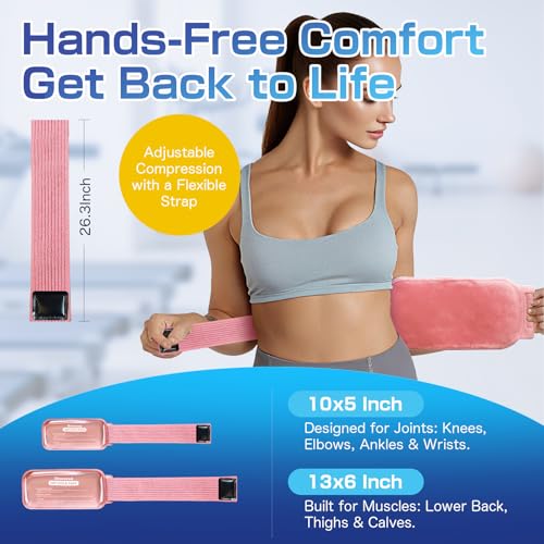 Ice Packs for Injuries Large 2 Packs Hot Cold Gel Pack with Strap Pink - color: Pink, size: Large 13 x 6 Inch