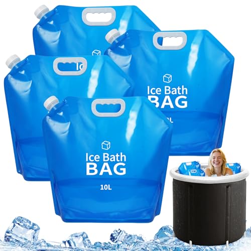 4 Pcs Ice Bath Bags, 10 L Reusable Cold Plunge Accessories Portable Bathtub Ice Packs Large Cold Water Freezer Bag with Handle for Home Outdoor Bathtub Bucket, Blue