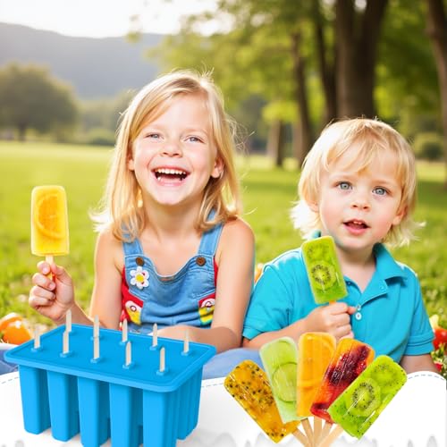 10-Cav Popsicle Molds, Silicone Ice Pop Mold for DIY Frozen Treats - color: Blue