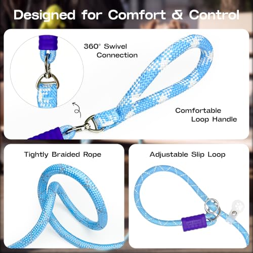 Slip Lead for Dogs, 5FT Rope Training Leash, Padded Handle, Sky Blue - color: Sky Blue