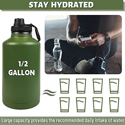 DEFUNX 64 Oz Water Bottle with Sleeve - Military Green Half Gallon Insulated Water Jug with Handle - Stainless Steel Sports Bottle for Gym Workout Hiking Camo Black Pouch - color: Green Bottle with Black Camo Sleeve, style: 64 Oz Water Bottle