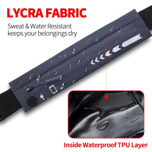 USHAKE Slim Running Belt Women Men, Bounce Free Fanny Pack Phone Holder - color: Dark Grey