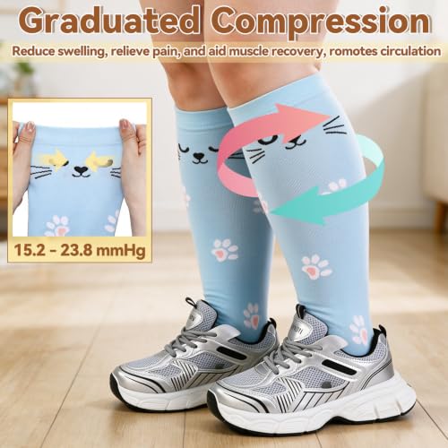 Jspupifip 6 Pairs Plus Size Compression Socks for Women, Wide Calf - color: Black, Gray, Blue, Purple, Pink, Khaki, size: XX-Large