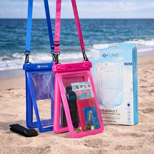 AQUAVAULT Floating Waterproof Phone Pouch, IPX8 Underwater, Large, 2 Pack - color: Blue and Pink