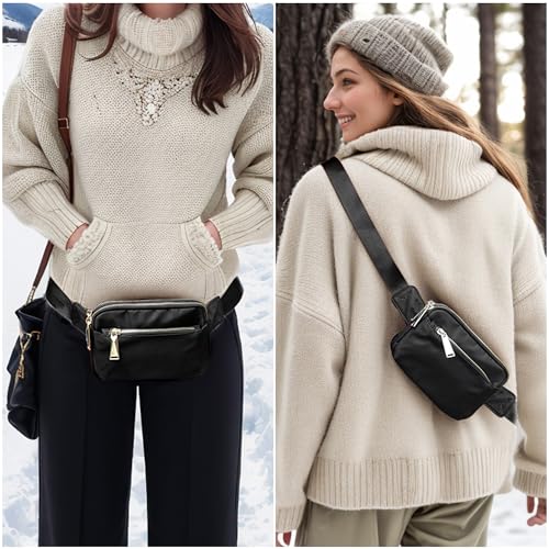 UTO Fanny Pack Crossbody Belt Purse Chest Waist Hip Travel Hiking Bumbag - color: 0759 Ace Nylon Black