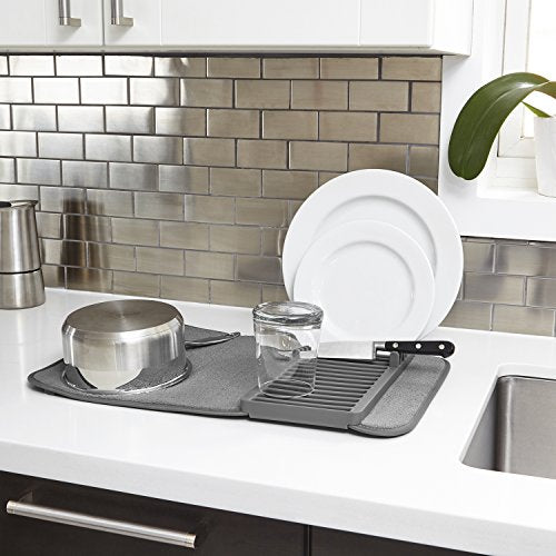 Umbra Udry Dish Drying Rack, Folding Dish Drainer Mat, Mini, Dark Grey - color: Gray, size: 20" x 13"