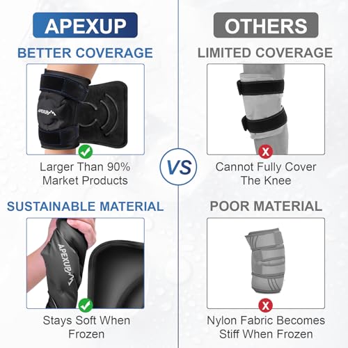 APEXUP Ice Pack for Knee Pain Relief, Large Reusable Wrap After Surgery, Flexible Gel Cold Pack for Injuries, Pain Relief for Back, Shoulder, Elbow, Ankle and Leg (Black, L, 2PK) - size: Large-2PK, style: Black