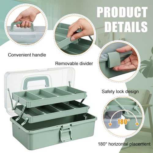 Teecyhooo 2 Pcs 13 Inch 3-Layer Tackle Box Organizer, Adjustable, Green - color: Green