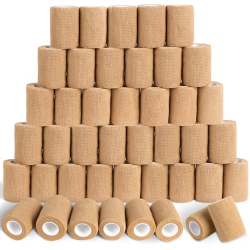 60 Pack Skin Self Adhesive Bandage Wrap Bulk 3 Inch x 5 Yards - color: Tan, size: 3in-60 PCS