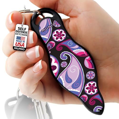 MUNIO Self Defense Keychain – Lightweight, Stylish & Portable Safety Tool for Women & Men – Non-Lethal Kubotan, Easy to Use - color: Pink Paisley