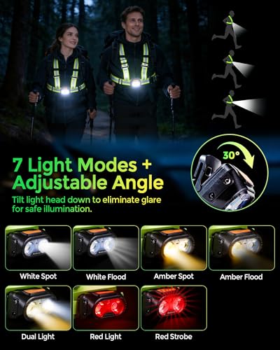 Running Lights for Runners, 500LM Rechargeable Chest Light with Hand-Wave Sensor, Hands-Free Night Running Light, IPX4 Waterproof, 45° Adjustable Beam for Jogging, Walking, Dog Walking