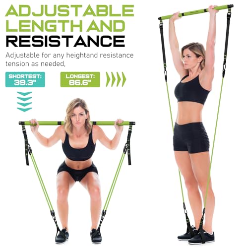 Pilates Bar Kit with Resistance Bands, Pilates Workout Equipment for Women - color: Green