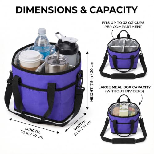 Drink Carrier Tote Bag, Family Size 4 Compartment Drink Carrier - color: Purple