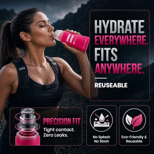 FITLY Soft Flask Running Water Bottle - Collapsible Hydration Flask - color: Pink, size: 8.5 Ounces
