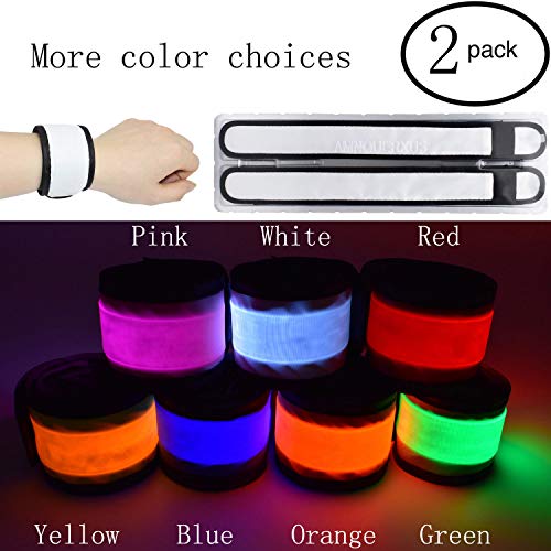 LED Glow Slap Bracelets Light Up Wristbands Flashing Arm Wrist Bands High Visibility Safety Gear Lights for Cycling Walking Running Concert Camping Outdoor Sports, Fits Women Men - color: 2 Pack - White