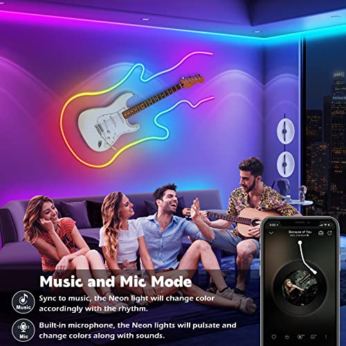 AILBTON 32.8Ft Neon Rope Lights,Flexible Led Rope Lights Control with App/Remote,Multiple Modes Music Sync Gaming RGB Led Neon Lights for Bedroom Outdoor - size: 32.8FT