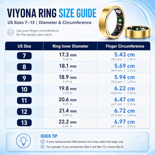 Smart Ring Fitness Tracker for Men & Women with Sleep, Heart Rate & SpO2 - color: Gold, size: 8