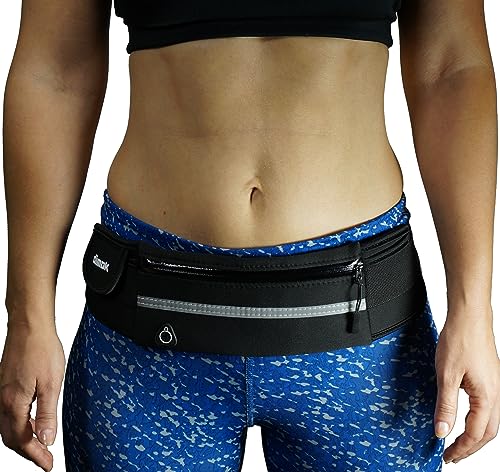 Dimok Running Belt Waist Pack - Water Resistant Runners Belt Fanny Pack for Hiking Fitness – Adjustable Running Pouch for Phones iPhone Android - color: Black