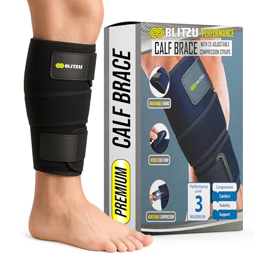 BLITZU Calf Brace for Torn Muscle, Neoprene Compression Wrap for Men Women - color: Black Small/Medium