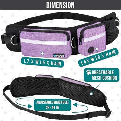 PetAmi Hands Free Dog Leash with Waist Running Belt Bag, Single (Purple) - color: Purple, size: 1 Leash