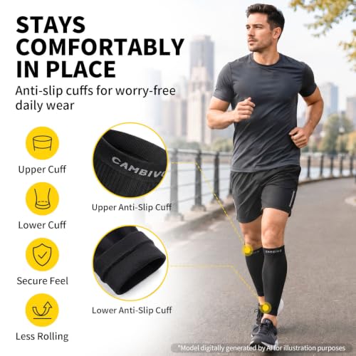 CAMBIVO Calf Compression Sleeves for Women Men, 12-18mmHg, Black - color: Black, size: XX-Large