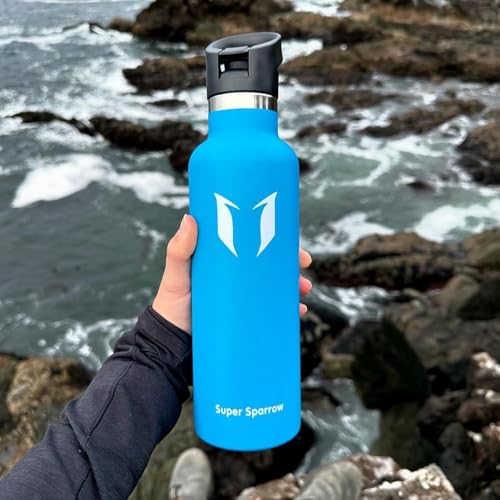Super Sparrow Stainless Steel Water Bottle - 500ml - Vacuum Insulated - Standard Mouth Flask - BPA Free - Sky Blue - Adult - Travel, Running, Yoga, Hiking - color: Sky Blue, size: 16.9 Ounces