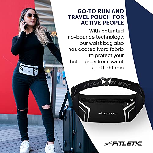 Fitletic Modern Sports Running Belt For Men & Women – Water Resistant Pouch - Fits All Smart Phones- Lightweight, Low Profile Design –Lycra Coated With Inner Card Organizer Pocket - color: Black