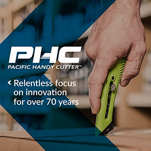 Pacific Handy Cutter S5L Safety Cutter, Left Handed Retractable Utility Knife, Ergonomic Film Cutter, Bladeless Tape Splitter, Steel Guard, Safety, Damage Protection, Warehouse & In-Store Cutting, Red