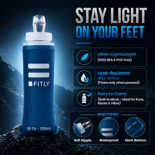 FITLY Soft Flask Running Water Bottle - Collapsible Hydration Flask - color: Petrol Blue, size: 10 Ounces