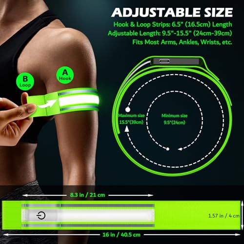 LED Armband Rechargeable for Running(2 Pack),Light Up Arm Bands for Night Walking,Running Lights for Runners,High Visibility Reflective Running Gearr for Night Safety Light Up Wristbands - size: Green