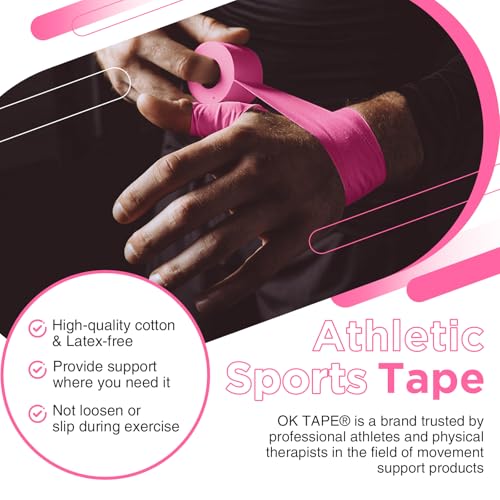 OK TAPE Athletic Sports Tape 4 Packs 32.8ft Per Roll Pink Strong Adhesion - color: Pink, size: 1.5" x 11yards - 4 Rolls