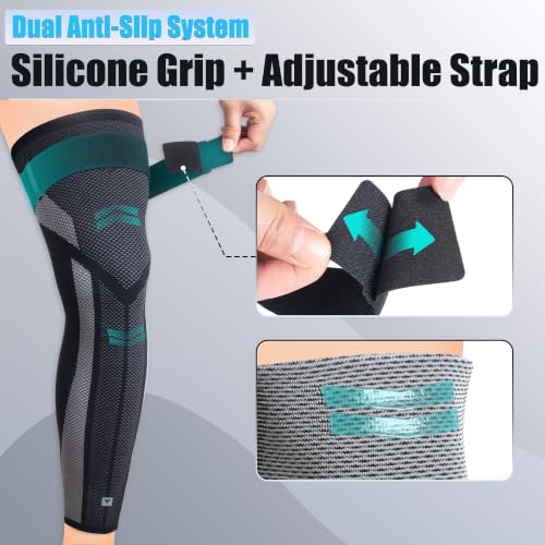 Full Leg Compression Sleeve with Adjustable Strap for Sports, M - size: Medium