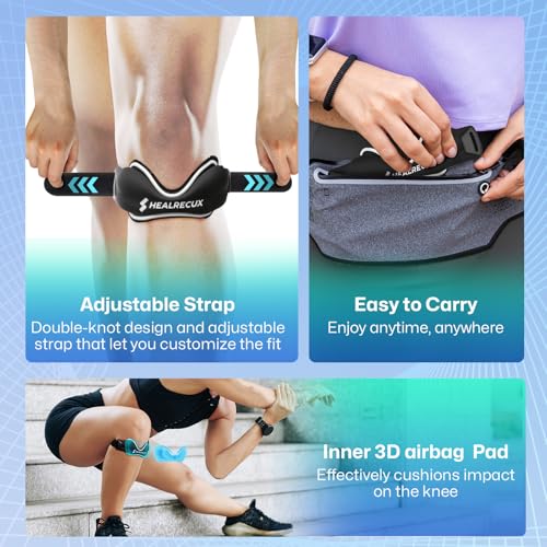 Healrecux Patellar Tendon Support Strap, Silicone Patella Knee Strap, Non-Slip Patella Stabilizer Knee Band for Jumpers Knee, Tendonitis, Basketball, Volleyball, Squats - Black 2 Pack - color: Black