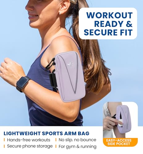 HiRui Cell Phone Holder Arm Bag & Wrist Bag for Phone, Sports Running Armband for Gym & Cycling, Compatible with iPhone 17/17Pro/Plus/16/15 Samsung Galaxy All Phones, Reflective & Adjustable (Purple) - color: Purple