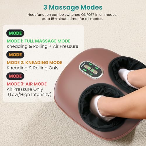 Nekteck Shiatsu Foot Massager with Heat & Air Compression Deep Kneading - color: Brown, size: Large