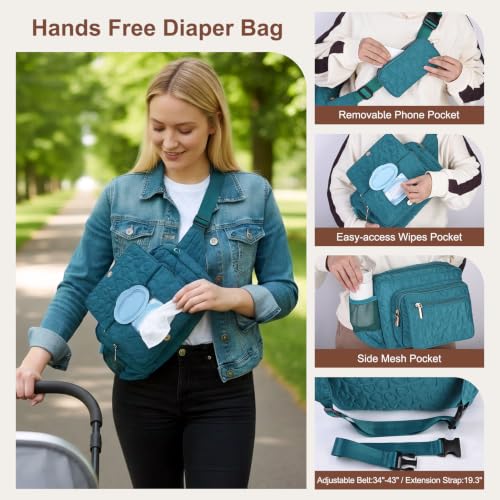 Rexmore Quilted Puffer Diaper Fanny Pack, Crossbody Mom Purse, Dark Green - color: Dark Green