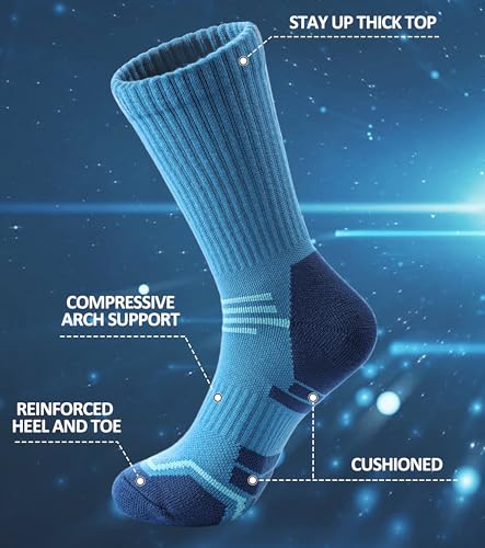 FNOVCO Women's Hiking Walking Running Crew Socks Thick Cushioned Athletic Compression Socks 5 Pairs - color: Multicolor 04, size: 5-8