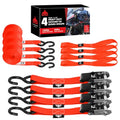 Jack Boss Ratchet Tie Down Straps Set, 1500 lbs Break Strength, 1" x 15' Heavy Duty Ratchet Straps with 4X Soft Loops Padded Handles Coated S Hook, Fits for Moving Appliances Motorcycle, Orange-Red - color: Red-4pcs